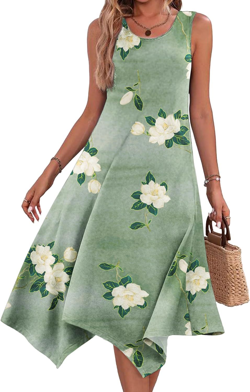 Women's Summer Mid-length Fashion Printed Sleeveless Irregular Dresses