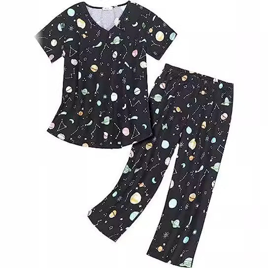 Women's Sleeve Pajamas Printed Wear Two-piece Suits