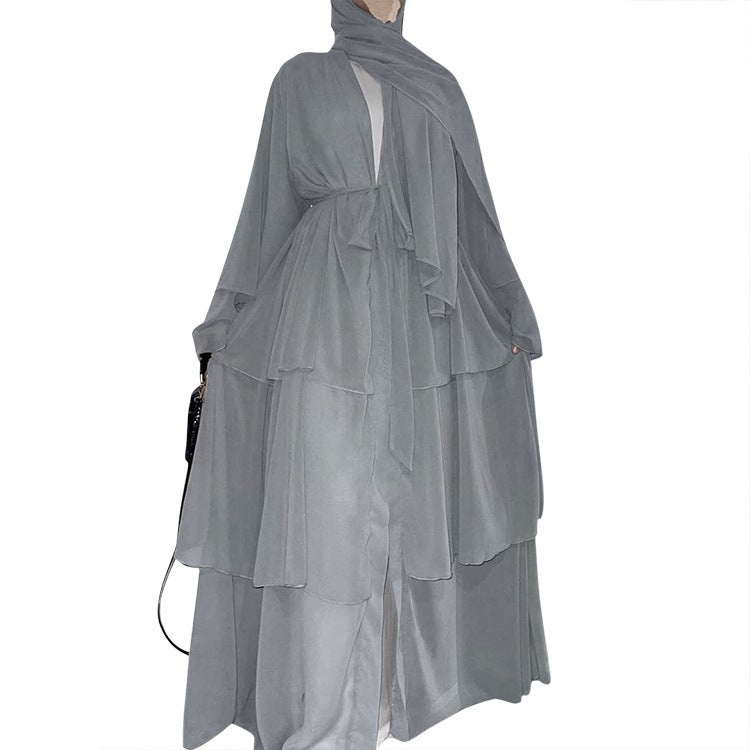 Women's Trendy Stitching Three-layer Elegant Robe Clothing