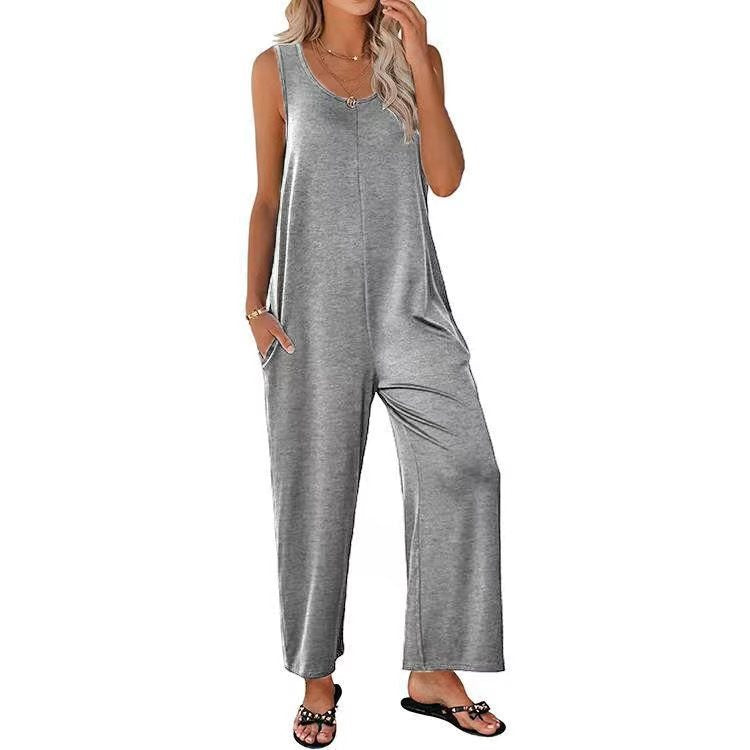 Women's Summer Comfortable Cool Loose Solid Color Jumpsuits