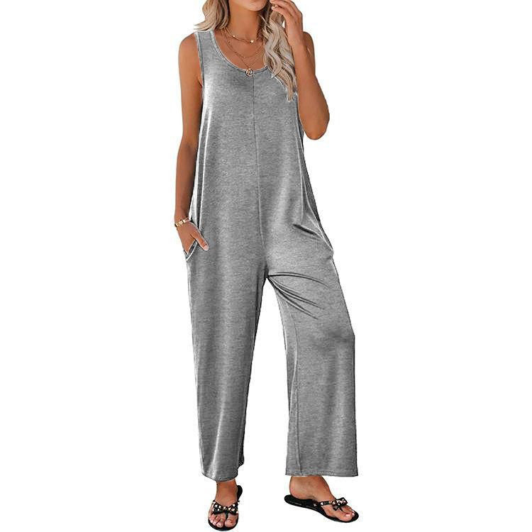 Women's Sling Loose Straight Solid Color Wide Jumpsuits