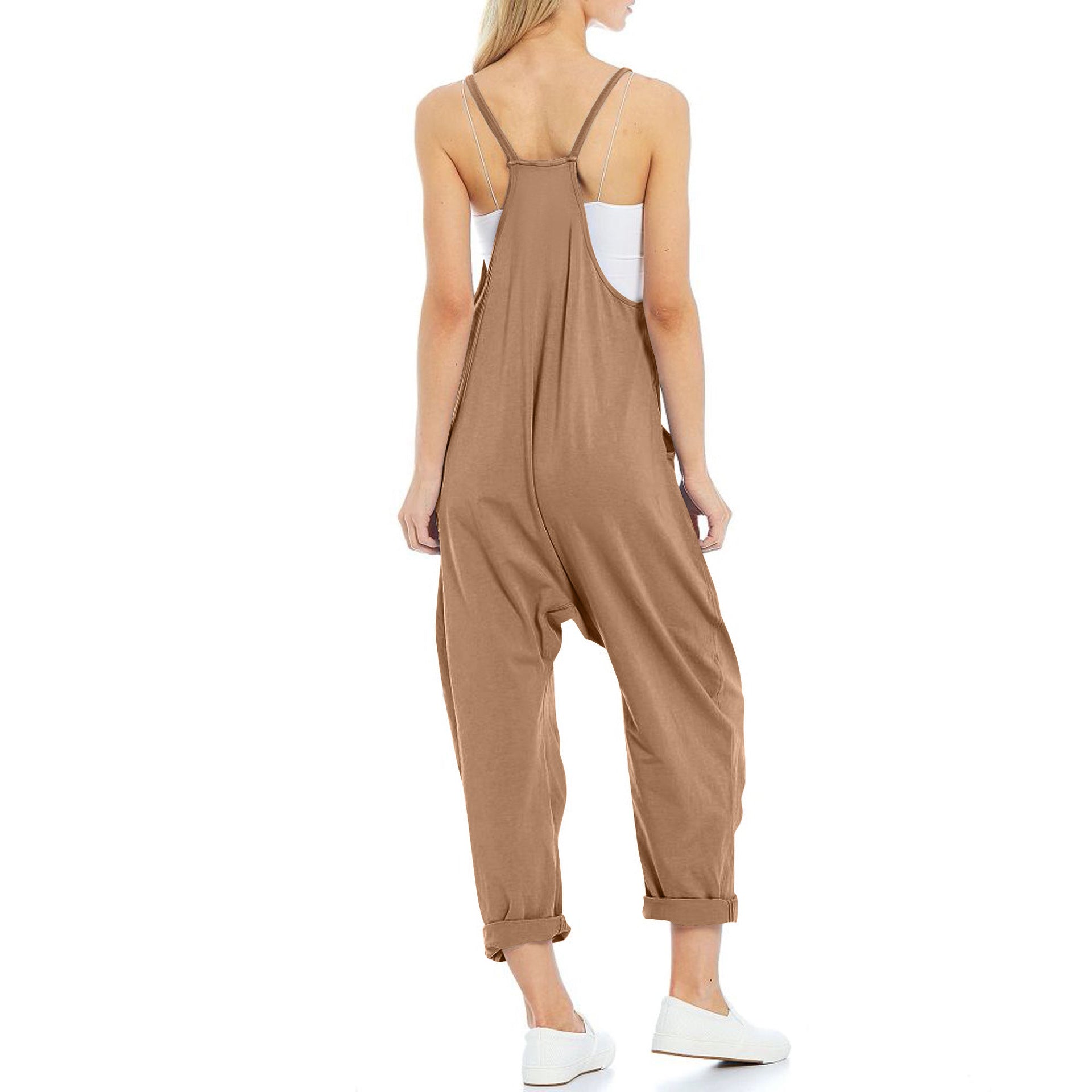 Women's Pocket Spaghetti Straps Knitted One-piece Trousers Jumpsuits
