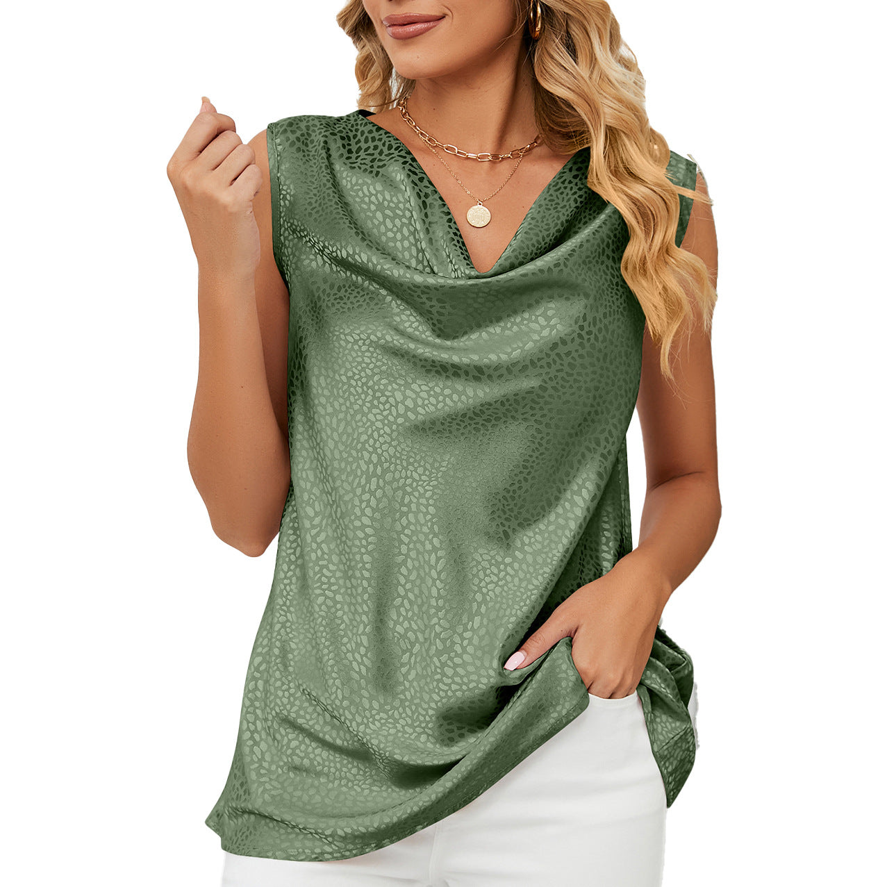 Women's Solid Color Pile Collar Sleeveless Loose Blouses