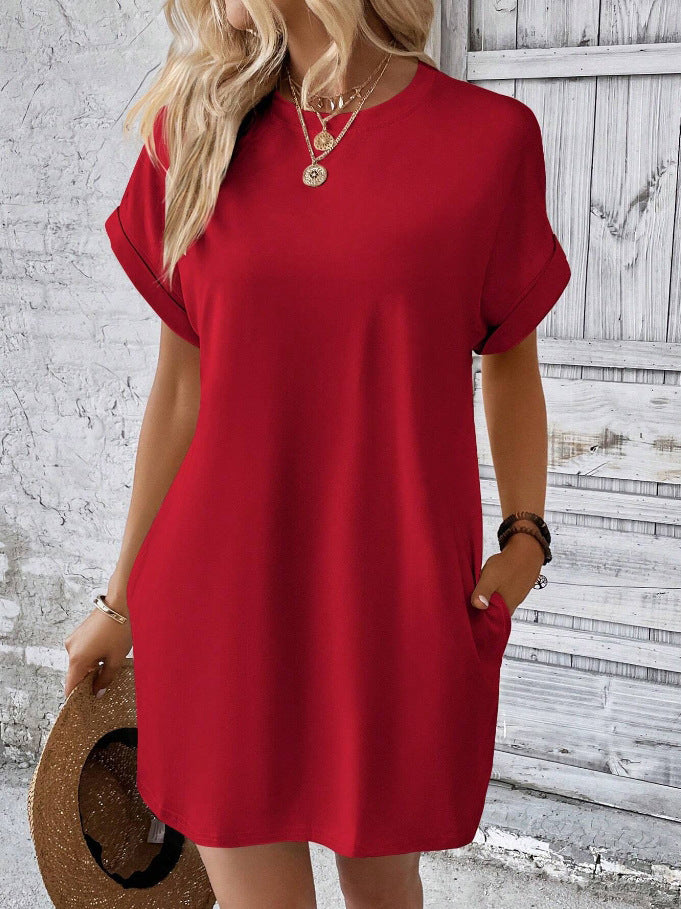 Women's Solid Color Round Neck Loose Sleeve Dresses