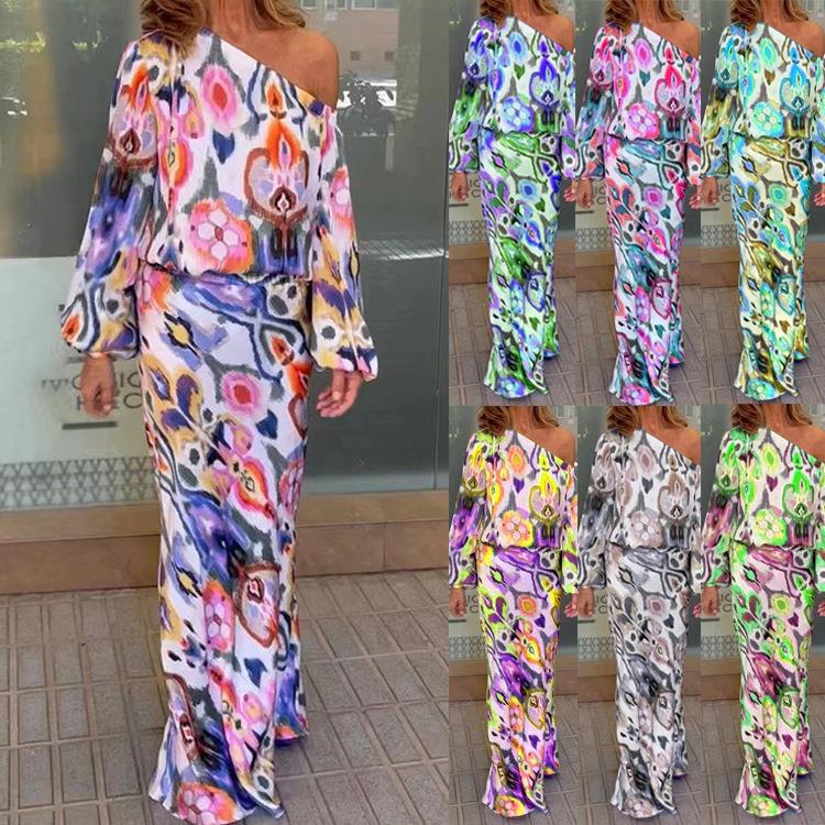 Women's Autumn Loose Printed Long-sleeved Half-length Fishtail Suits