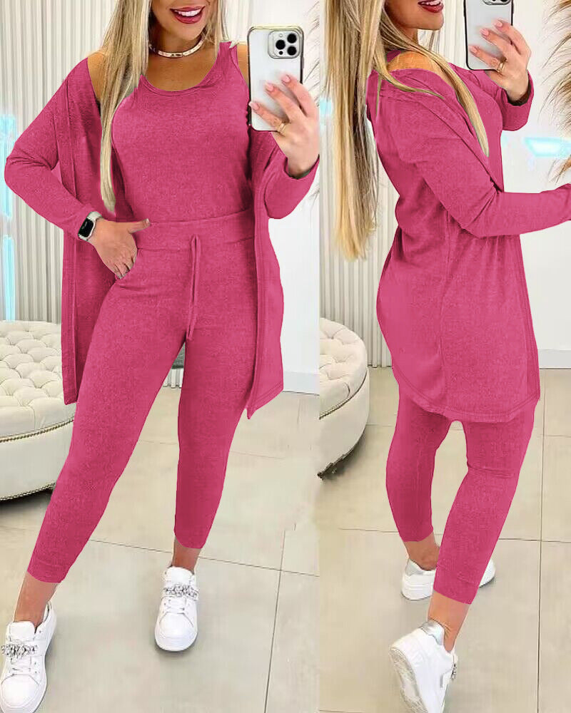 Women's Dressing Gown Round Neck Solid Color Suits