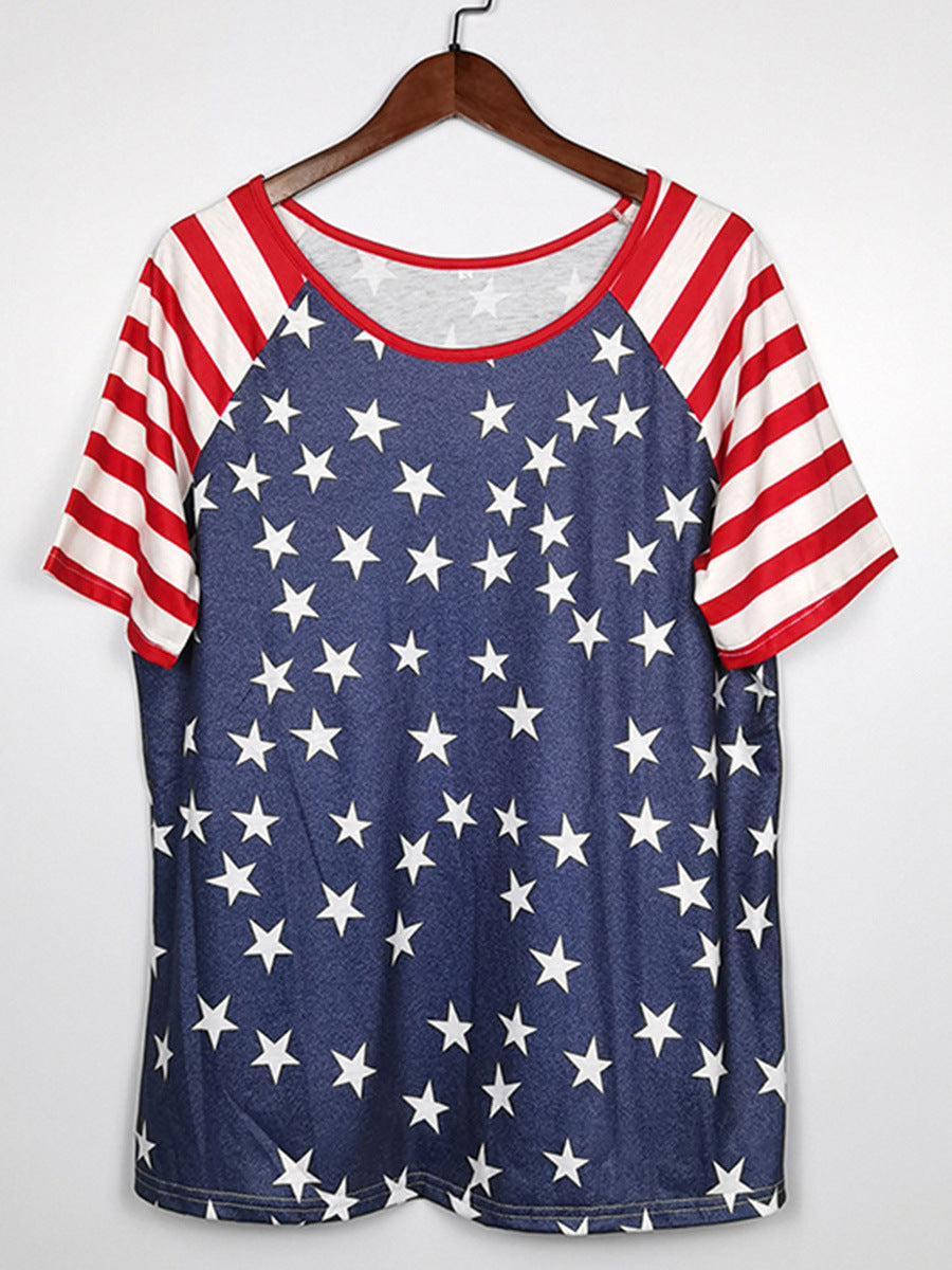 Women's T-shirt American Stitching Color Printing Style Blouses