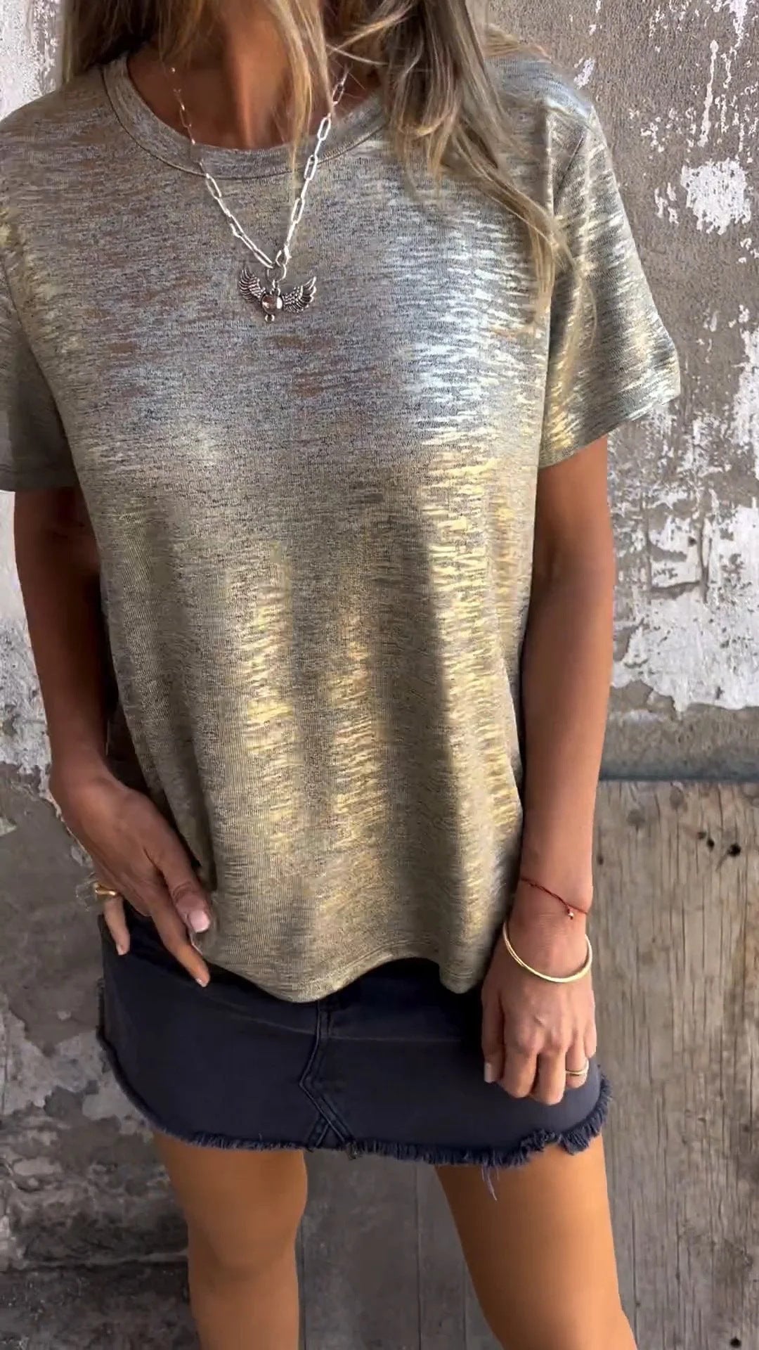 Women's Summer Bronzing Round Neck Short-sleeved T-shirt Blouses