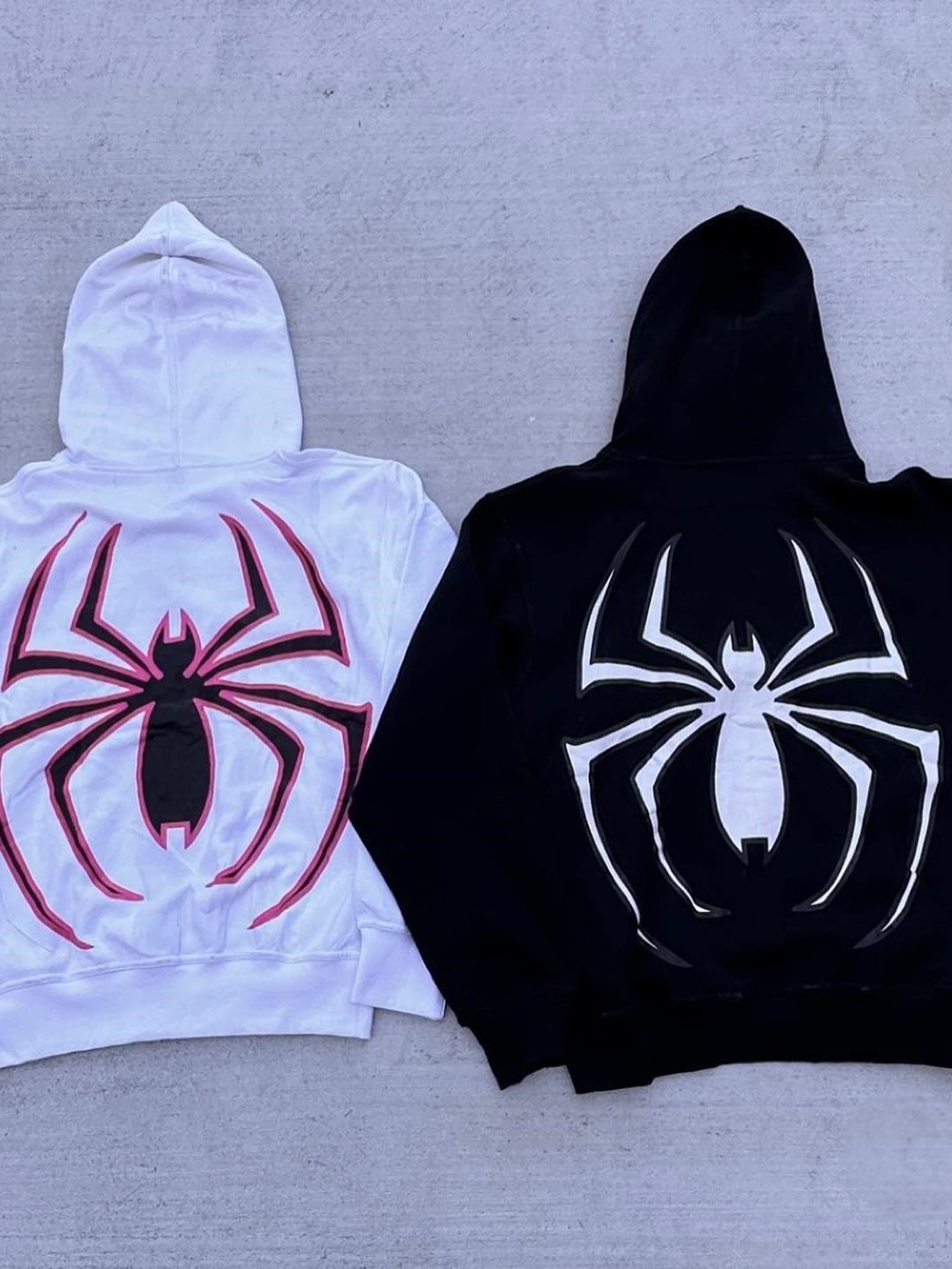 Women's Spider Puff Print Embroidered Zipper Hooded Street Sweaters