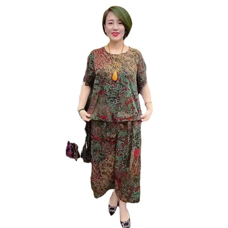 Women's Mom Summer Sleeve Temperament Loose Two-piece Suits
