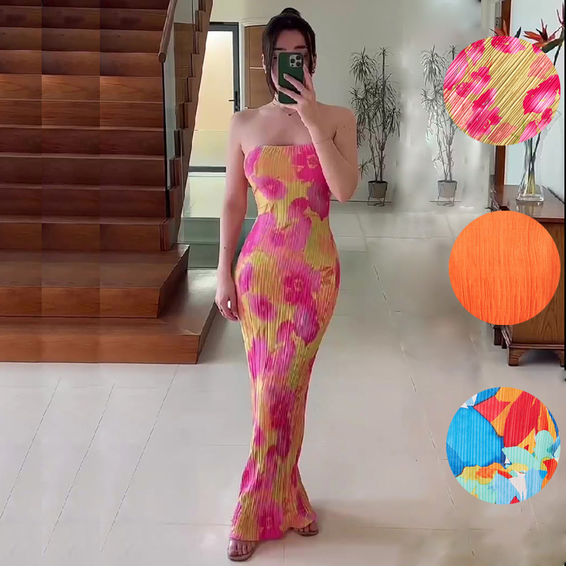 Tube Printed Pleated Slimming Bow Dress Dresses