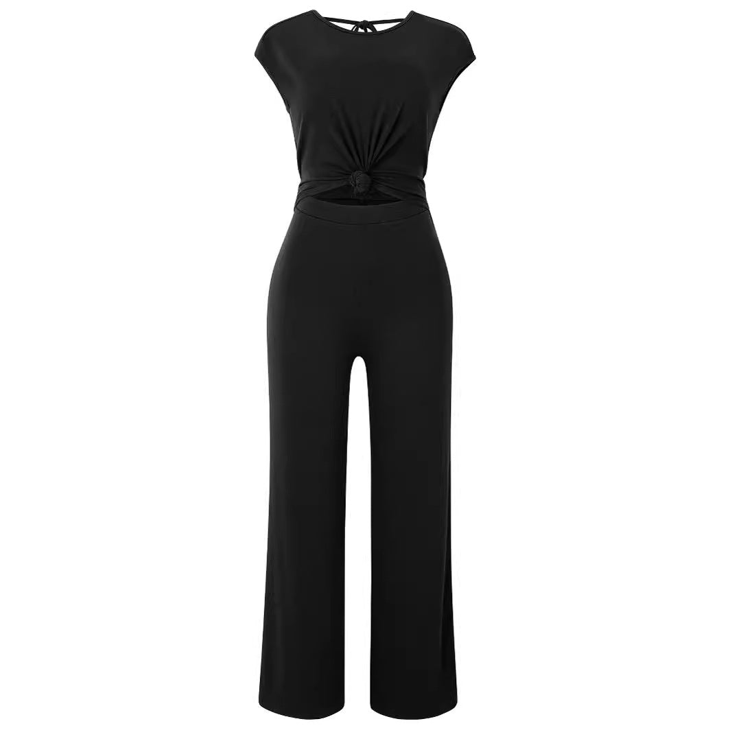 Women's Casual Summer Solid Color Round Neck Jumpsuits
