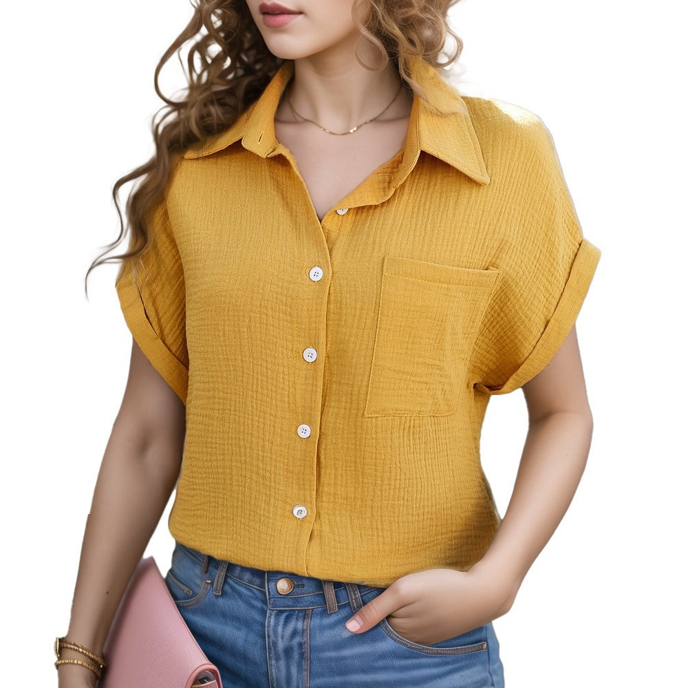 Women's Loose Sleeve Pocket Casual Shirt Blouses