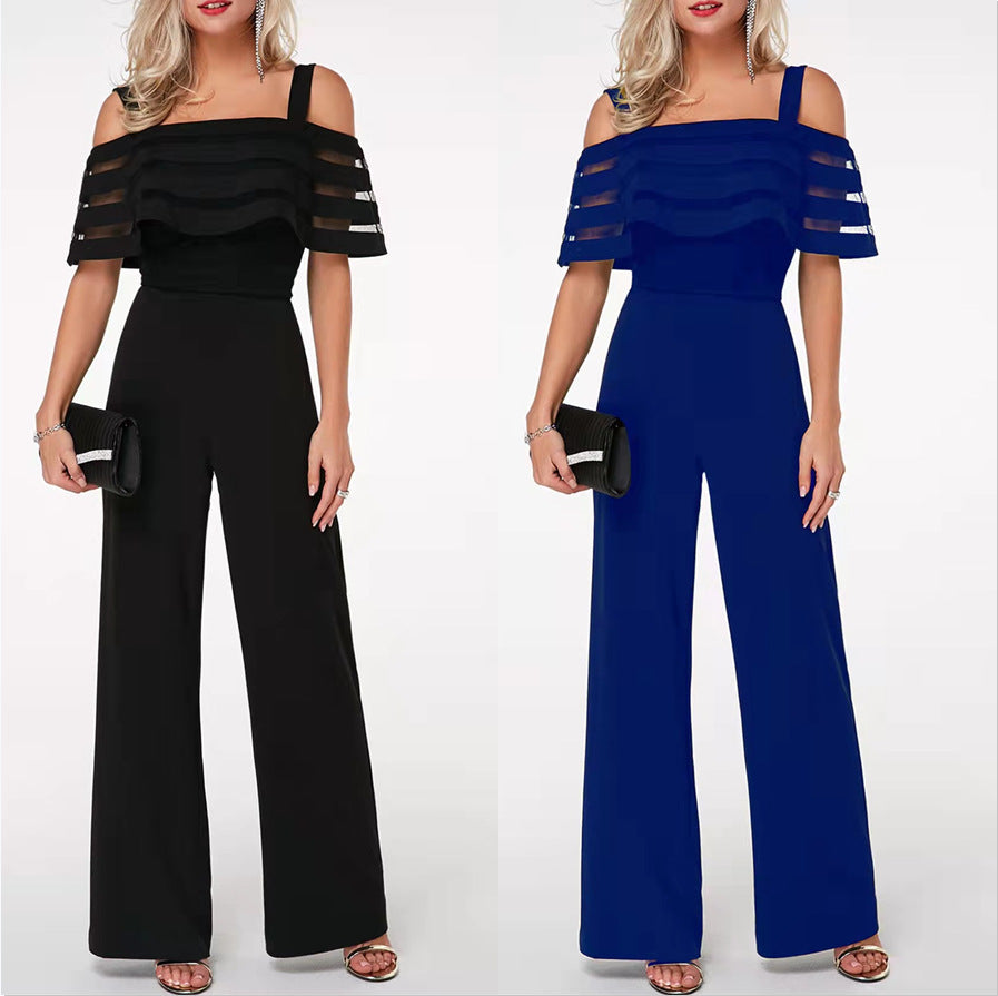 Women's Sling Solid Color Stitching Cinched Style Jumpsuits
