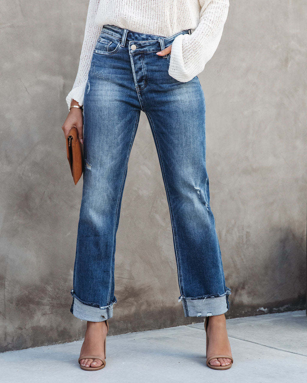 Versatile Washed High Waist Loose Pull-up Jeans