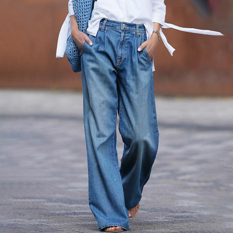 Women's Nostalgic High Waist Slimming Wide Leg Loose-fitting Jeans