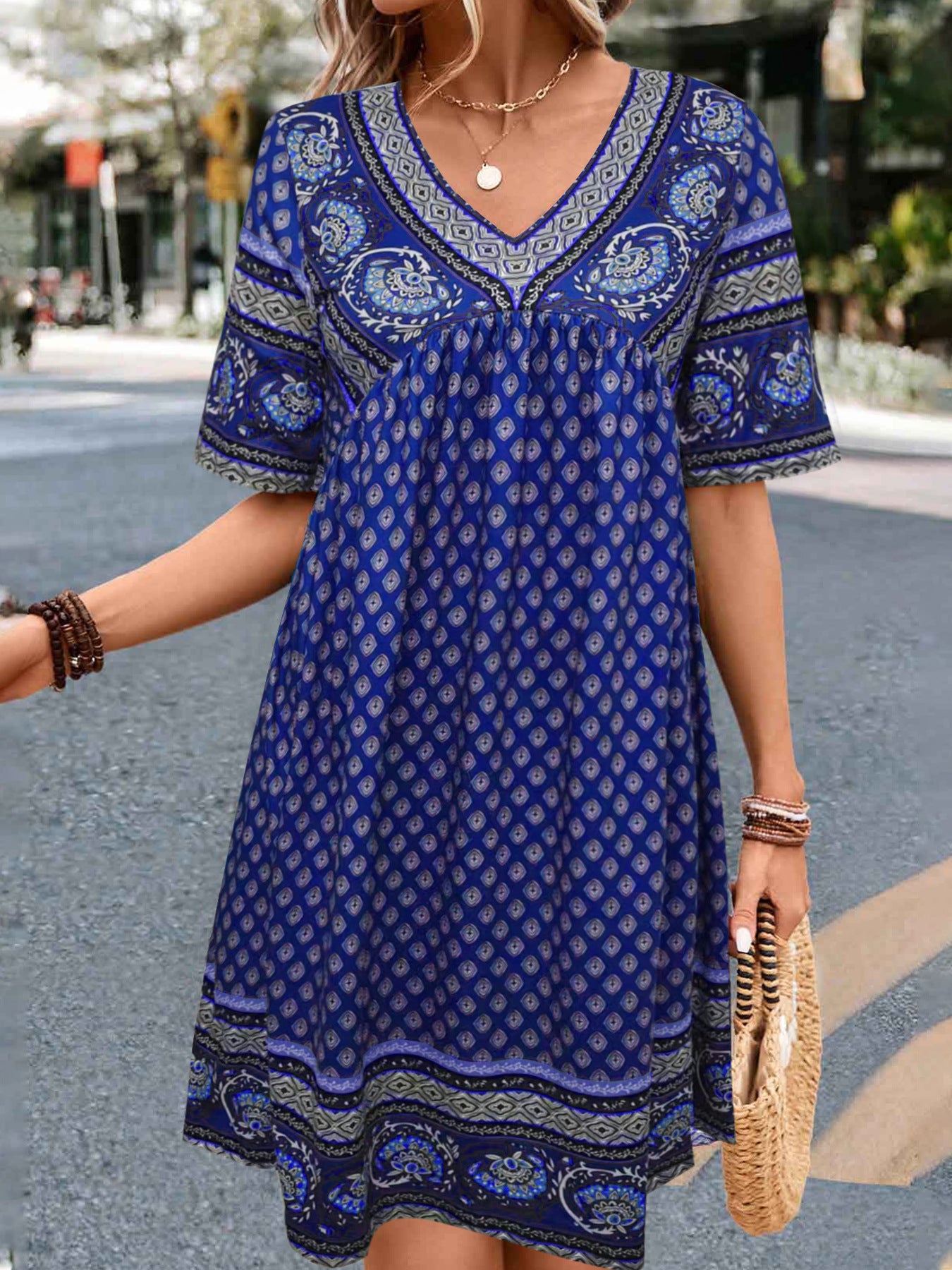 Women's Short-sleeved Printed Ethnic Fashion Casual Dress Dresses