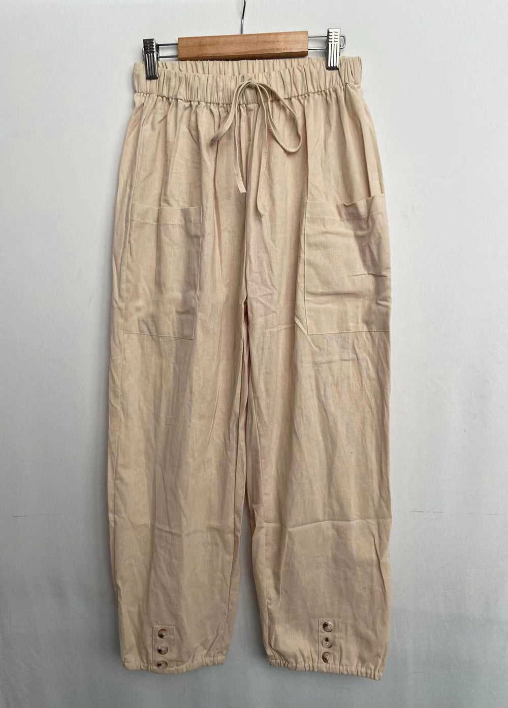 Pantalones de lino con botón de cintura alta para mujeres pantalones