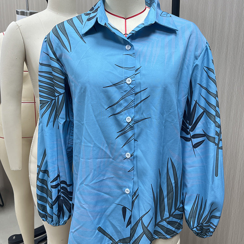 Women's Unique Long-sleeved Shirt Polyester Printed Blouses