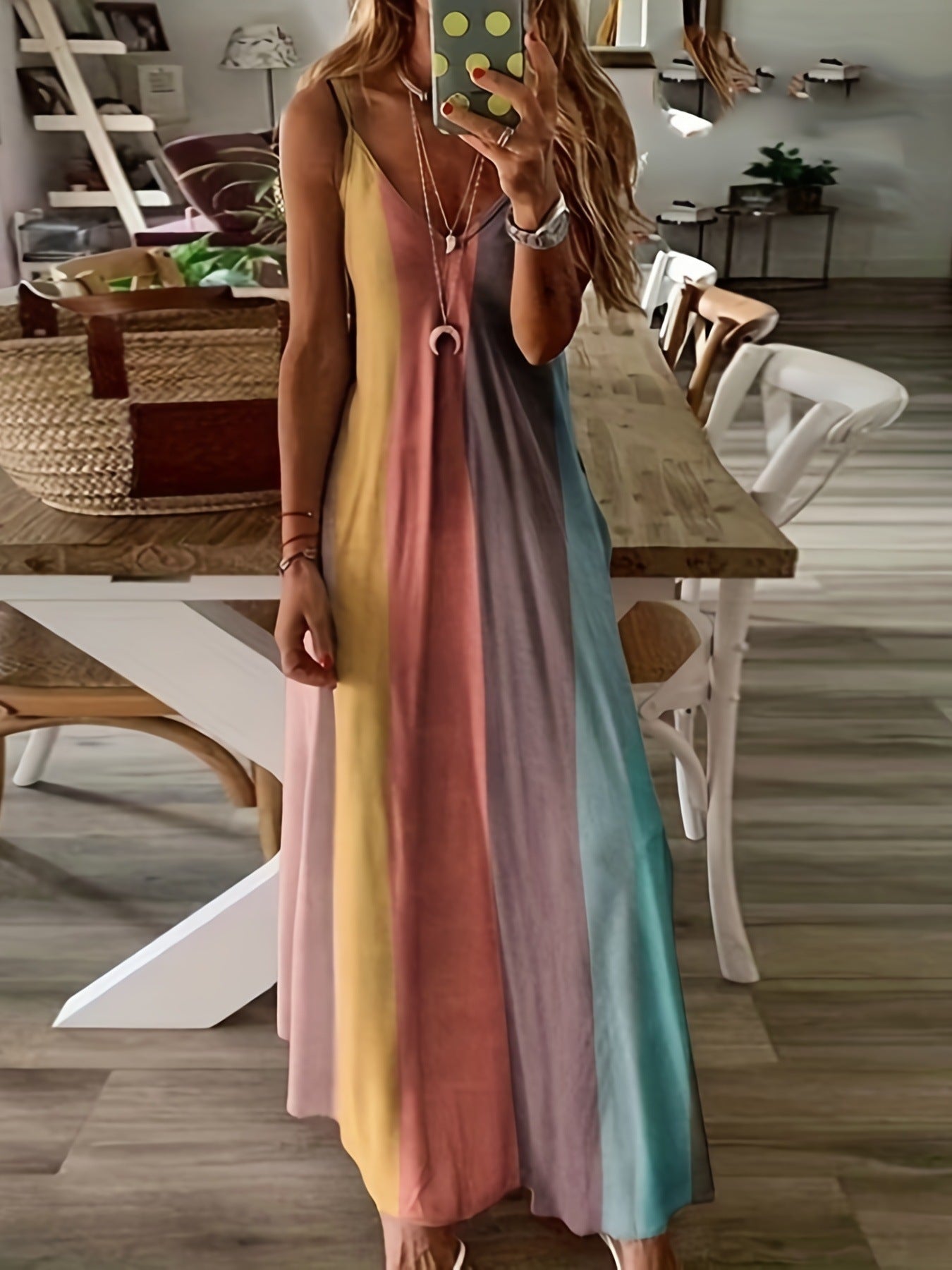 Women's Summer Long Dress Colorful Suspender Gradient Clothing