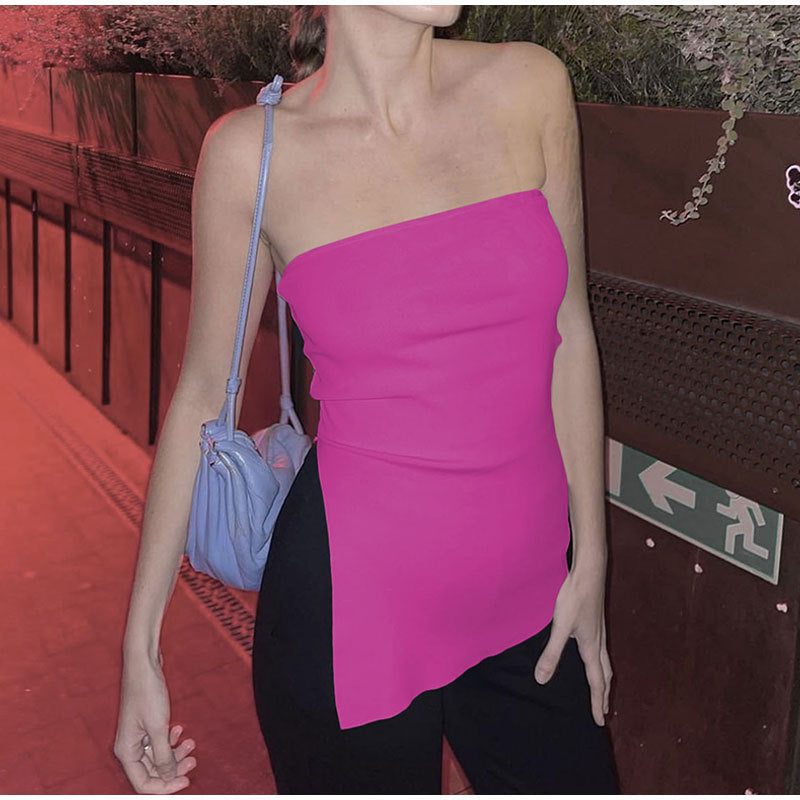 Women's Sexy Hot Solid Color Side Slit Tops