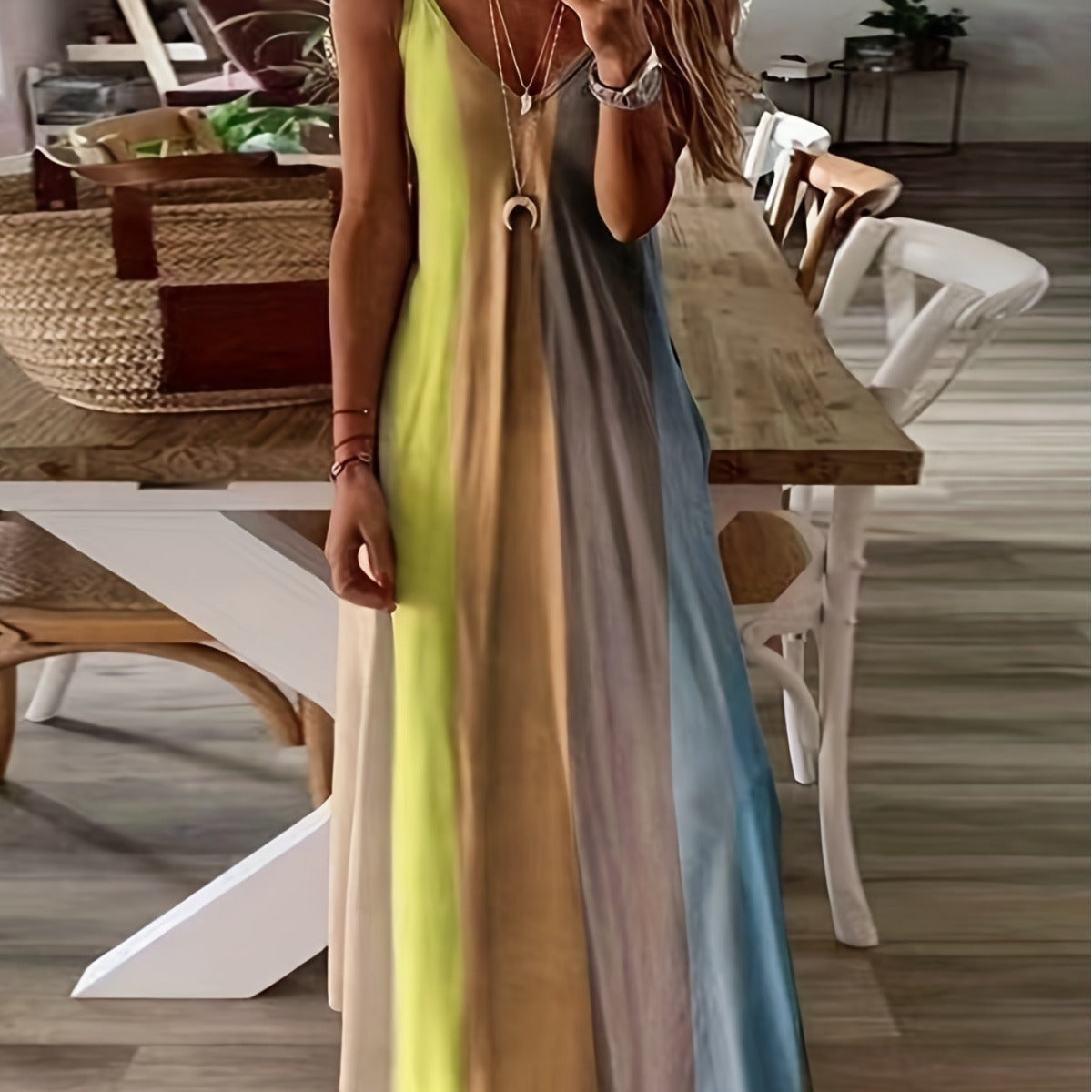 Women's Summer Long Dress Colorful Suspender Gradient Clothing