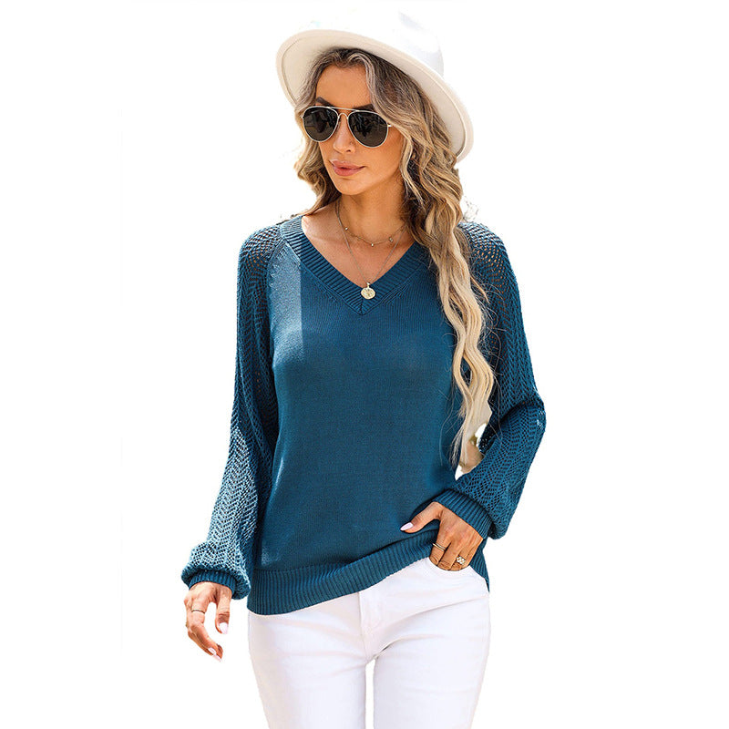 Women's Solid Color Pullover Simple Hollow Long Sweaters