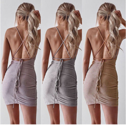 Women's Spring Sexy Sequin Mini Dress Backless Dresses