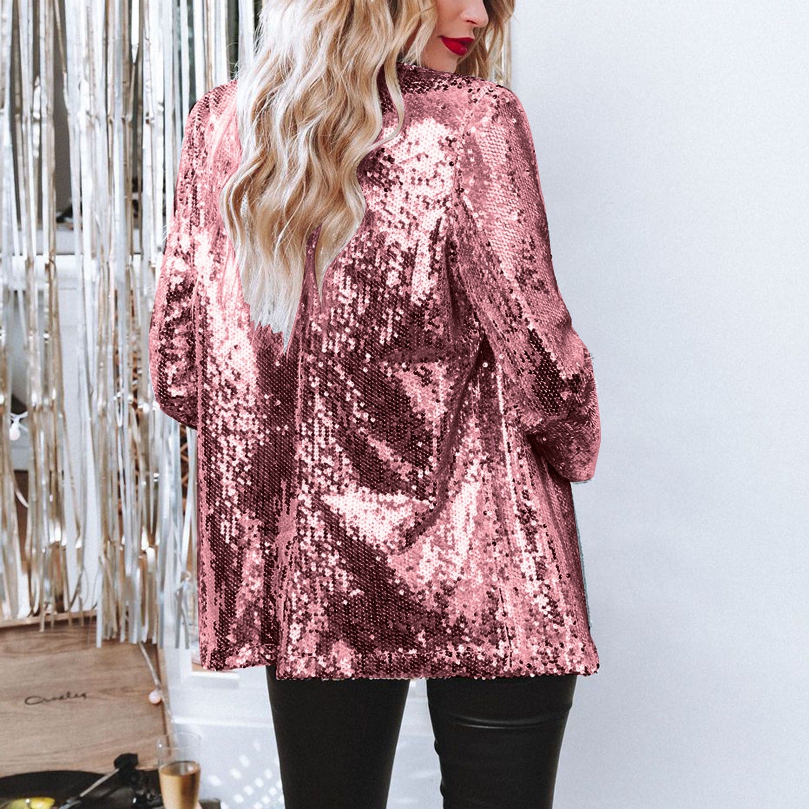 Sequined Long Sleeve Commute Style Lapel Coats