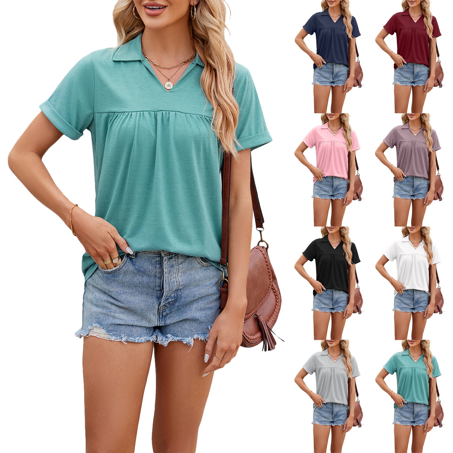 Women's Summer Solid Color Loose Sleeve T-shirt Blouses