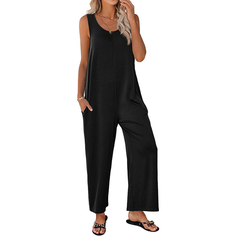 Women's Summer Comfortable Cool Loose Solid Color Jumpsuits
