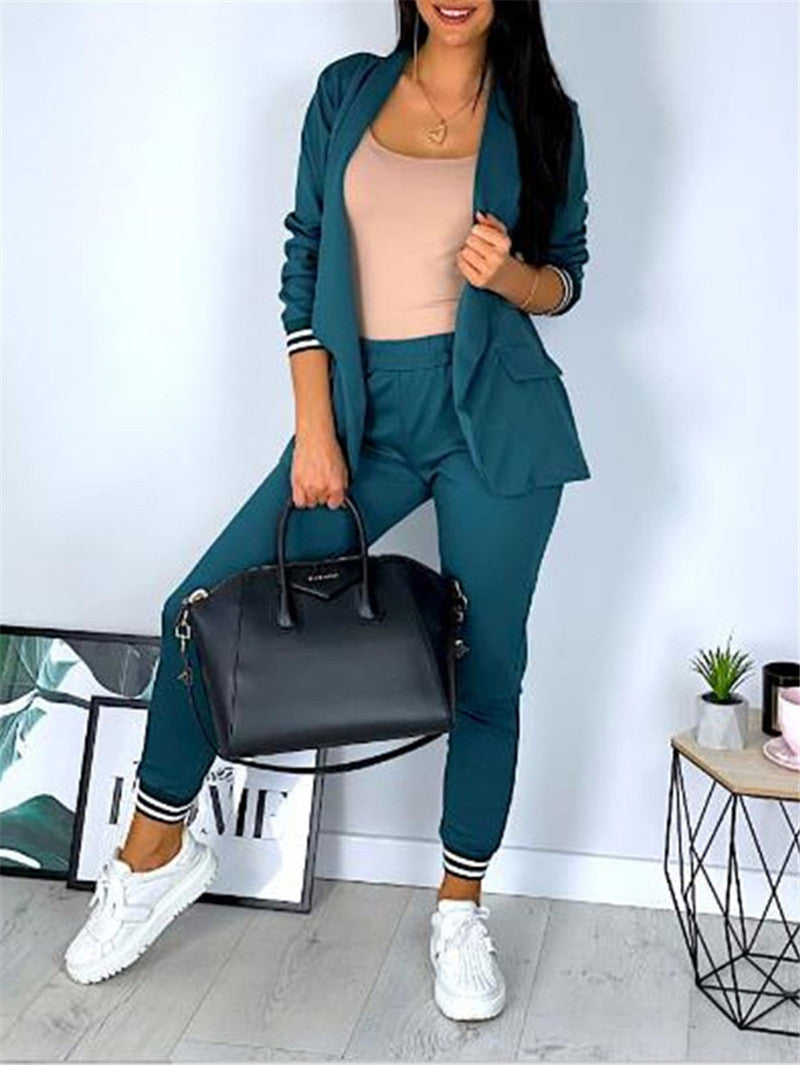Fashion Casual Solid Color Long Sleeve Trousers Suits