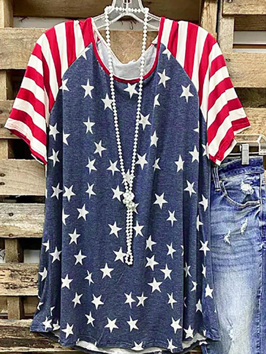 Women's T-shirt American Stitching Color Printing Style Blouses