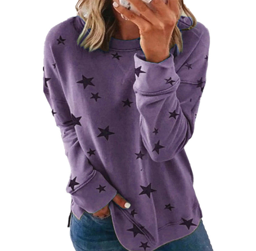 Women's Loose Oversized Long Sleeves T-shirt Printed Blouses