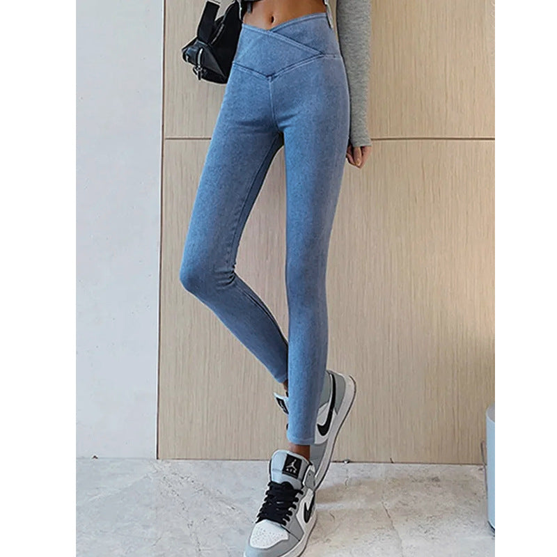 Damen Taillenhose Street Hip Lifting Elastic Jeans
