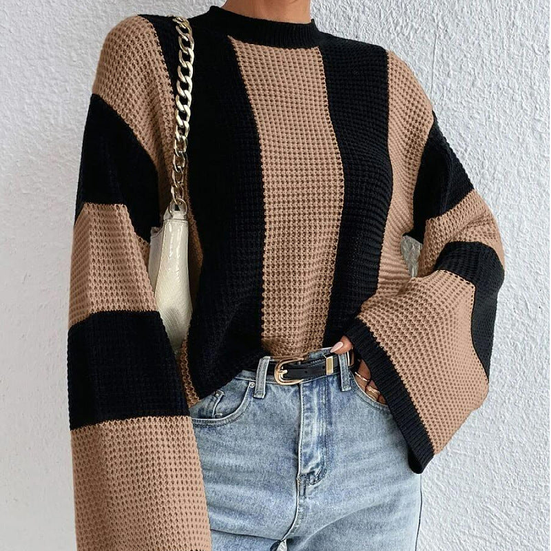 Women's Western Style Knitted Round Neck Striped Sweaters