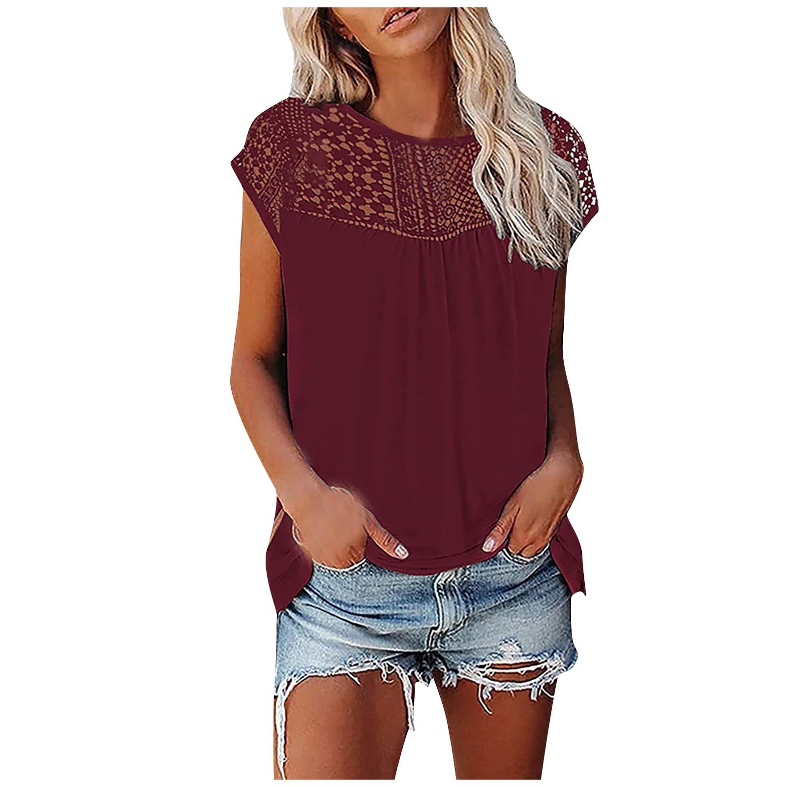 Women's Sexy Lace Stitching T-shirt Solid Color Blouses