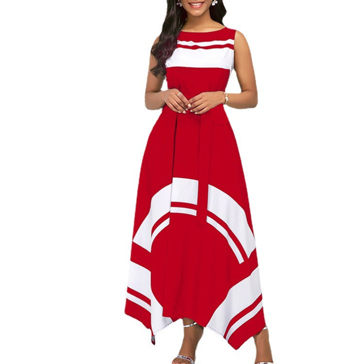Women's Asymmetric Hem Sleeveless Printed Extra Long Dresses
