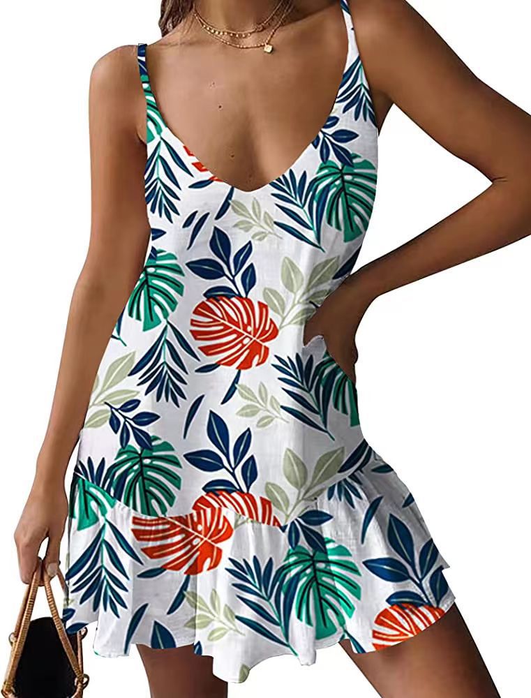 Women's Summer Loose Casual Print Strap Kami Dresses