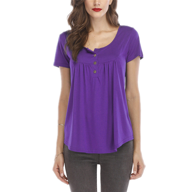 Women's Stitching Loose Round Neck Solid Color Blouses