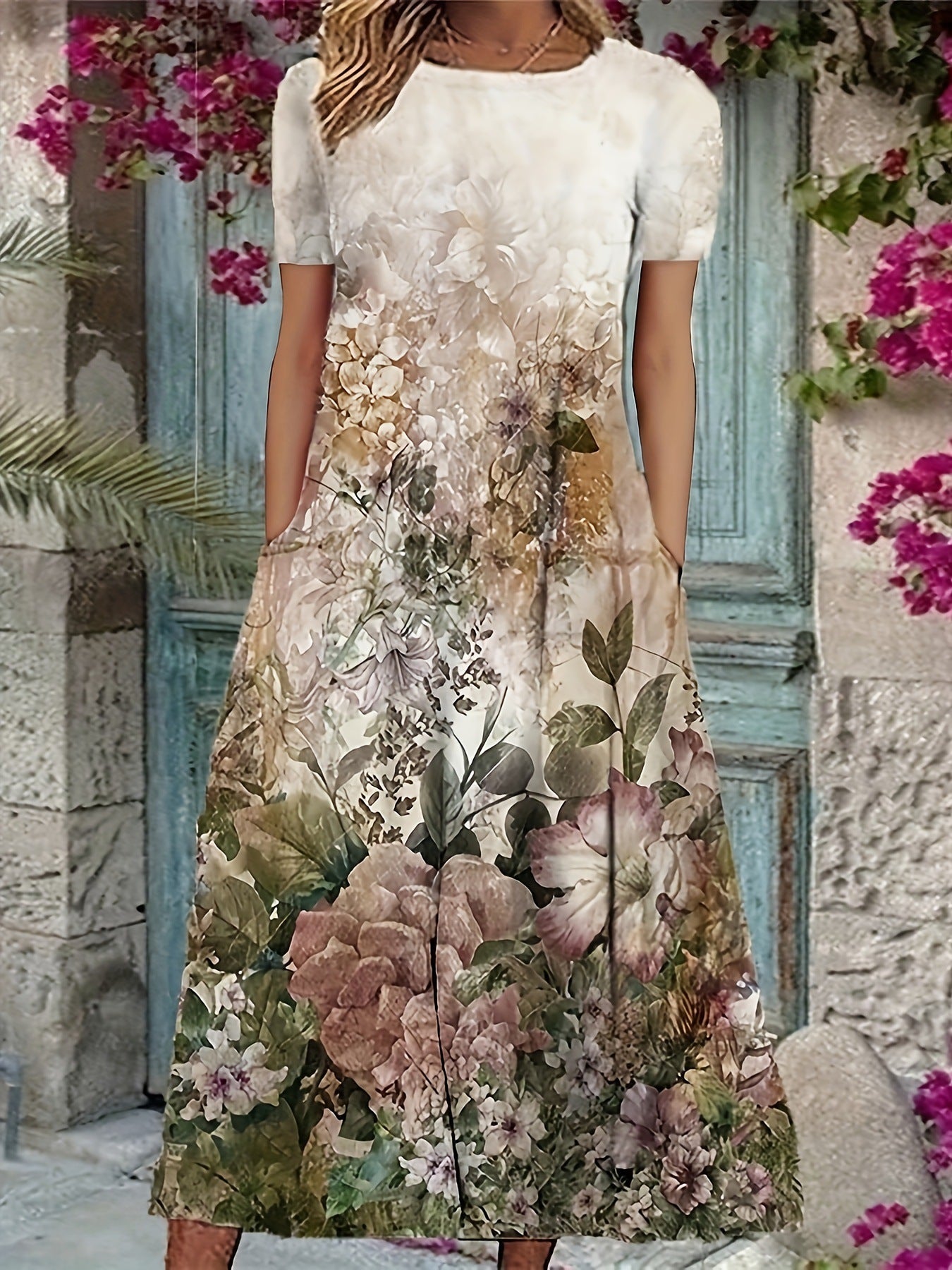 Women's Glamorous Flower Print Sleeve Dress Dresses