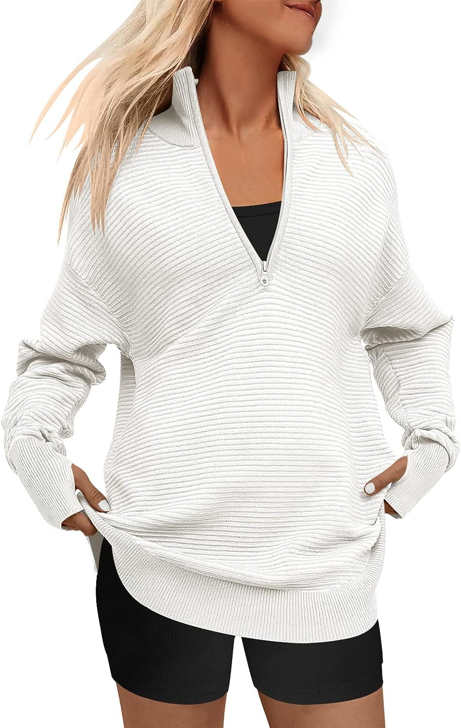 Women's Sleeve Half Zip Casual Rib Knitted Sweaters