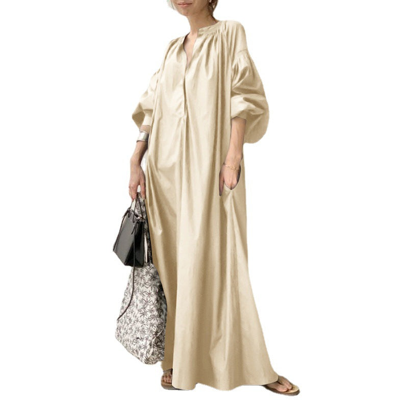 Robes longues amples simples de style lin pour femmes