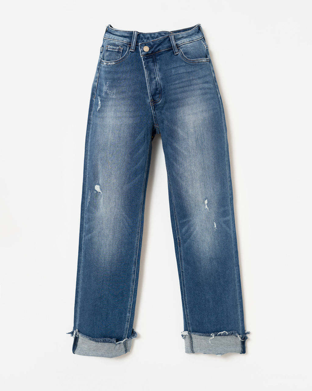 Vielseitige, gewaschene, lockere Pull-up-Jeans mit hoher Taille
