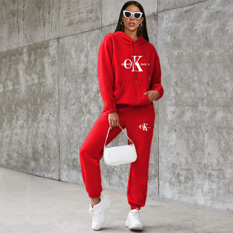 Women's Fashion Casual Sports Printing Hooded Suits