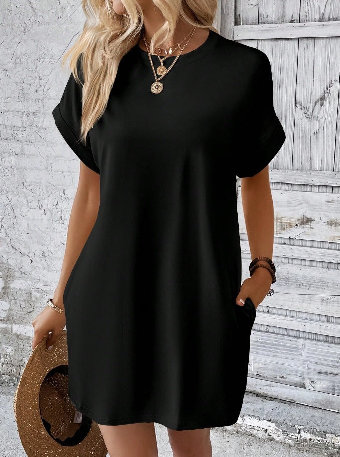 Women's Solid Color Round Neck Loose Sleeve Dresses