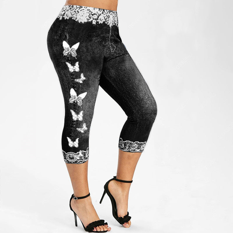 Women's Fashion Stretch Butterfly Print Tight Casual Pants