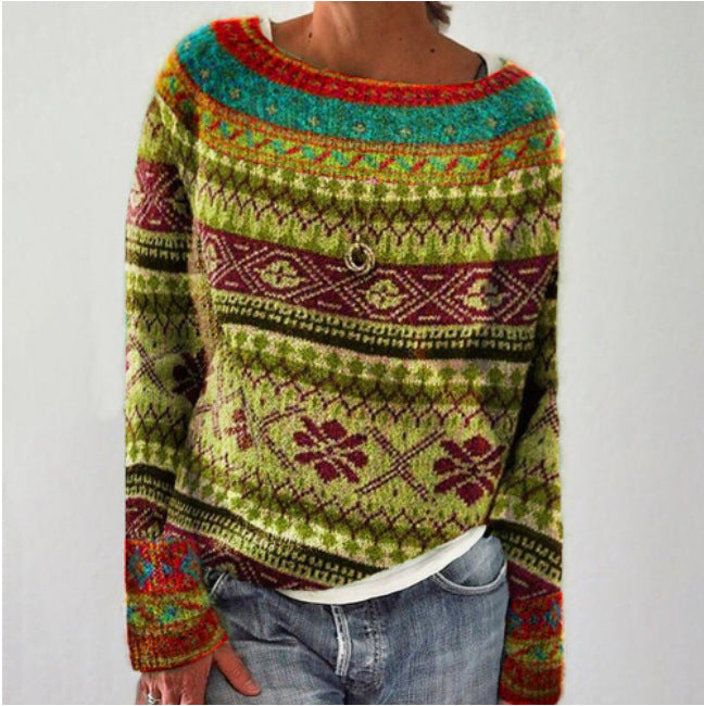 Women's Round Neck Multicolor Loose Pullover Sweaters
