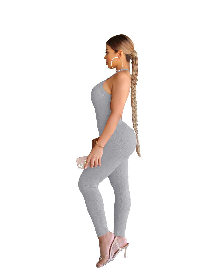 Women's Sexy Suspenders Pure Color Tight High Jumpsuits