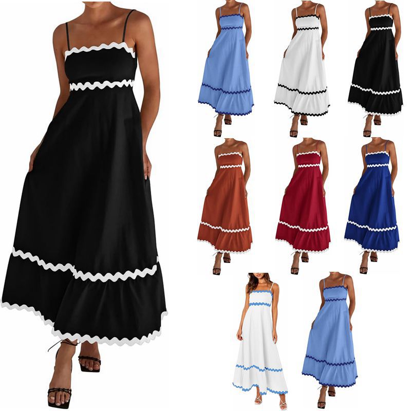 Women's Camisole Pleated Lace Mid-length Sleeveless Dress Dresses